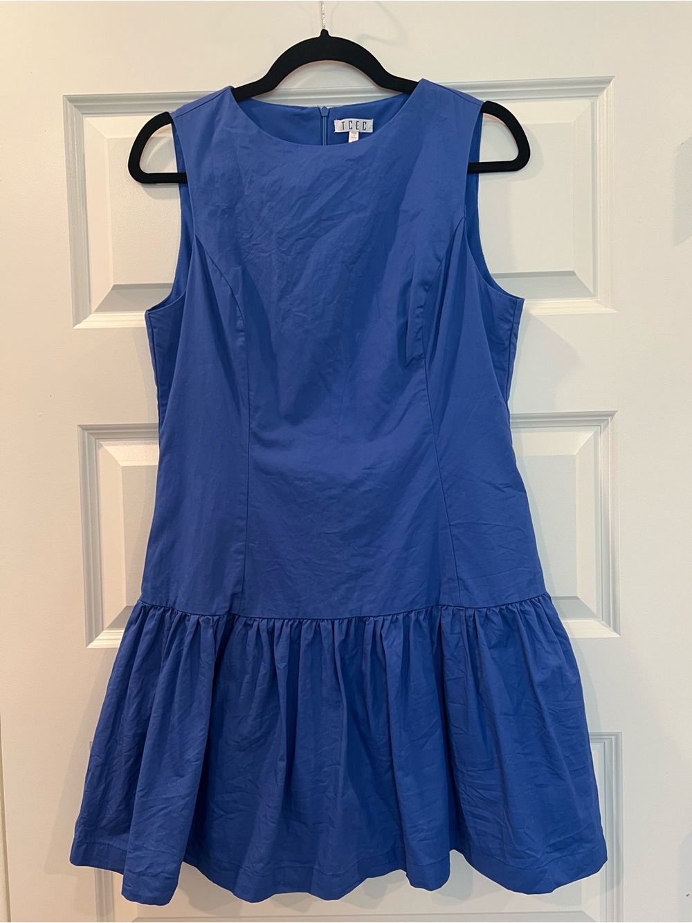 TCEC Cobalt Blue Cotton Drop Waist Ruffle Mini Dress Large - Picture 5 of 9
